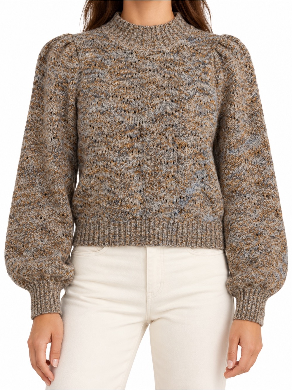 Gentle Fawn Speckled Brown/Blue Puff-Sleeve Crew Sweater